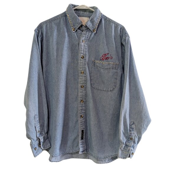 Elvis Presley's Graceland Women's Denim Button Down Shirt, Small, Cotton, 1999 - Picture 1 of 9